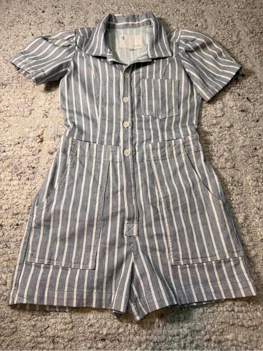 Pilcro Navy & White Striped Cotton Shortall Romper